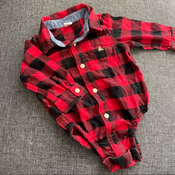 3/$12 BabyGap 18m Long-Sleeve Button-Front flannel Shirt Bodysuit - Picture 1 of 4